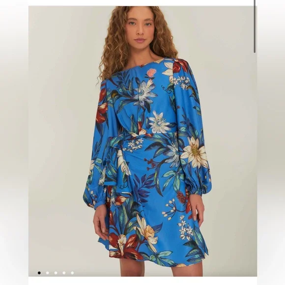 F1 Farm Rio Blue Surreal Flowers Wrap Lenzing™ Ecovero™ Mini Dress - Picture 3 of 8